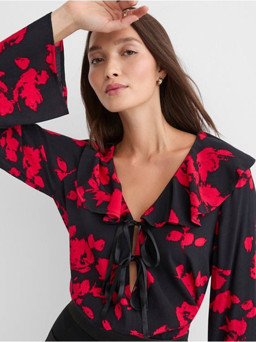 NWOT LOFT Petite floral ruffle collar blouse, XXSP